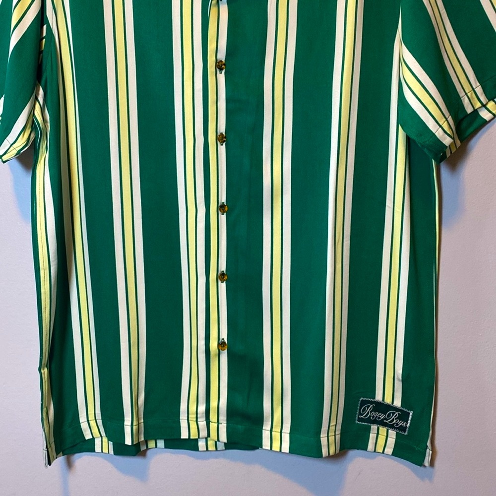 Bogey Boys Striped Button Up Shirt NEW Men's Small Green Stripe Rayon Retro Golf - Picture 4 of 12